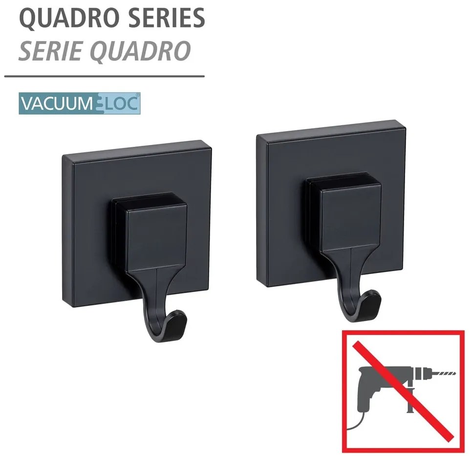 Черни самозалепващи пластмасови куки в комплект от 2 бр. Quadro – Wenko