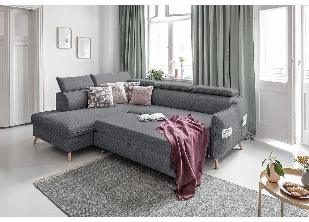 Тъмно сив ъглов разтегателен диван ляв ъгъл, Sweet Harmony - Miuform