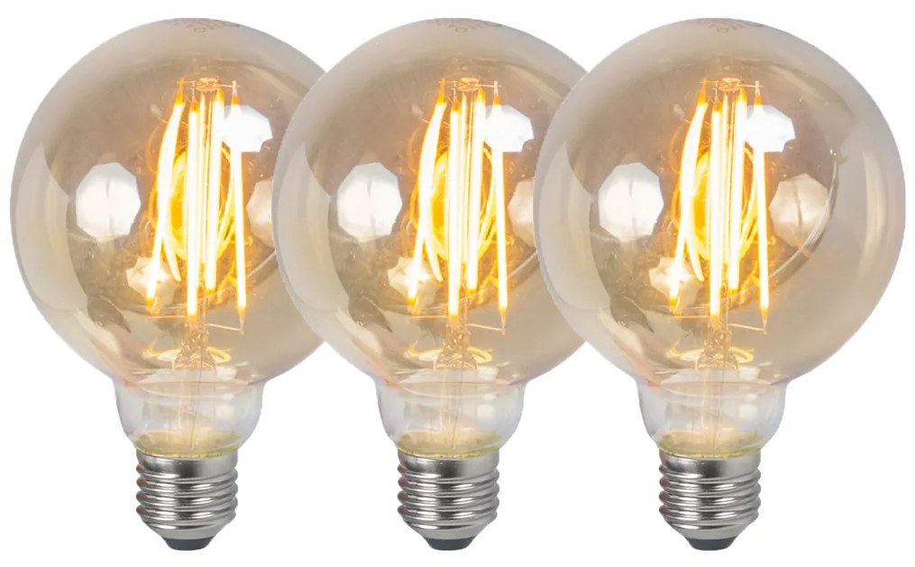 Комплект от 3 димируеми LED крушки E27 G95 дим 5W 380lm 2200K