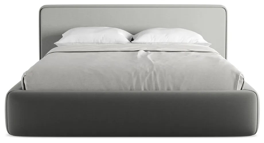 Сиво двойно тапицирано легло с място за съхранение и включена подматрачна рамка 160x200 cm Kiana – Makamii