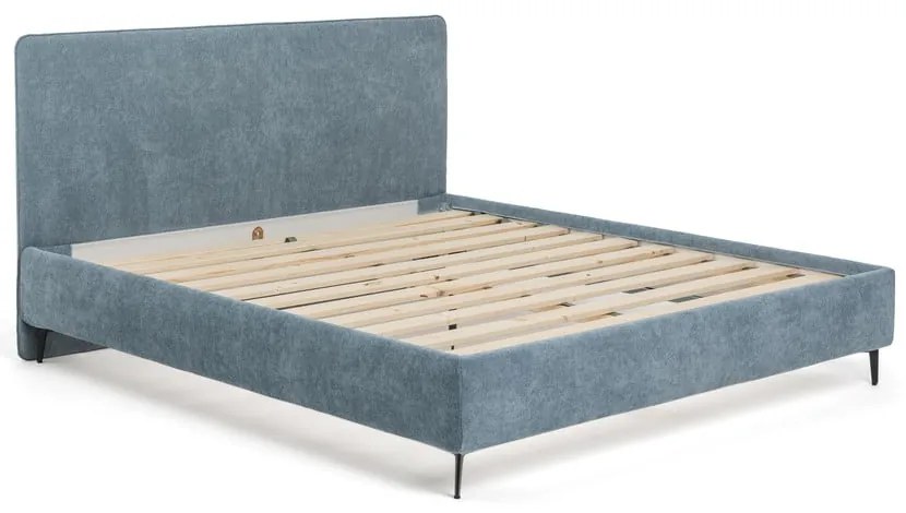 Синьо тапицирано двойно легло с включена подматрачна рамка 180x200 cm Noira Slim – Bonami Selection