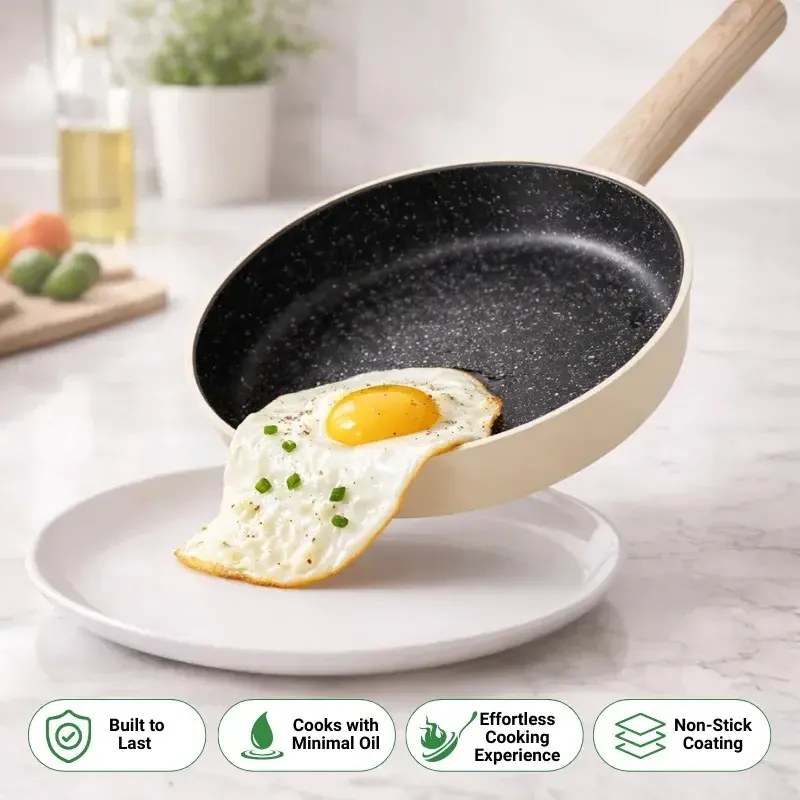 Комплект съдове за готвене Just Perfecto JL-331, 6 части, Мраморно покритие, Индукция, Стъклен капак с отвор за пара, Бежов