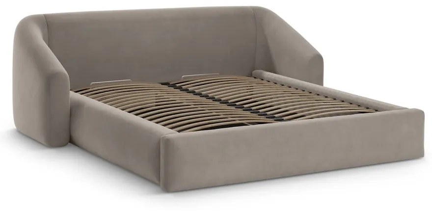 Светлокафяво двойно легло 200x200 cm тапицирано с място за съхранение с включена подматрачна рамка Campi – Cosmopolitan Design