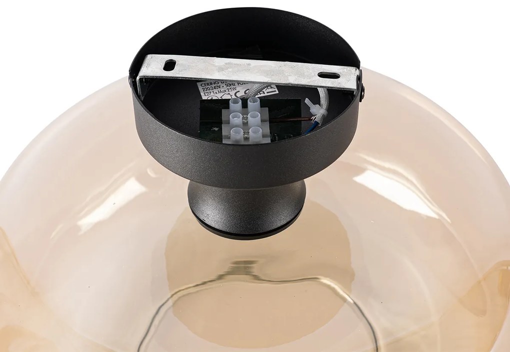 Интелигентна таванна лампа черна с кехлибарено стъкло, включваща Wifi A60 - Bizle