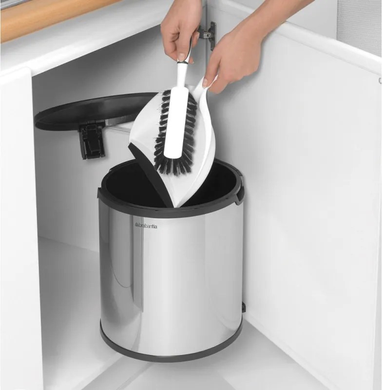 Кош за боклук за вграждане Brabantia Built-In 647044, 15 л, Широк отвор, Пластмасова вътрешна кофа, Инокс