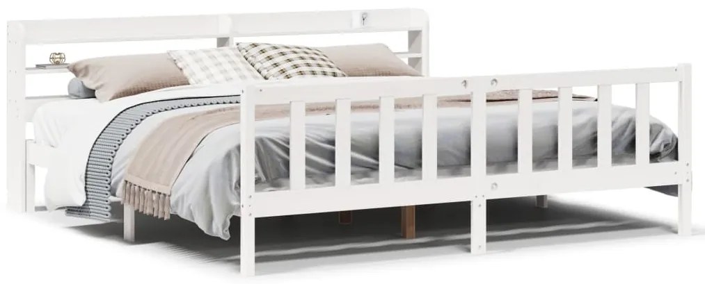 3306589 vidaXL Рамка за легло без матрак, бял, 200x200 см, бор масив