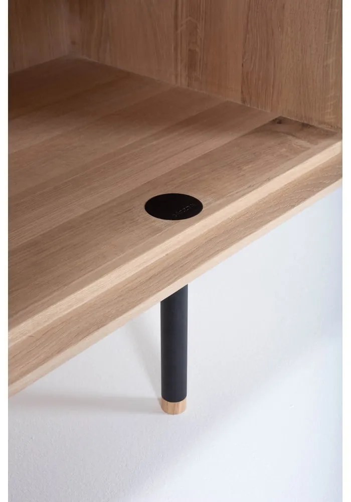 Черен/естествен нисък скрин от масивен дъб 176x100 cm Fina – Gazzda