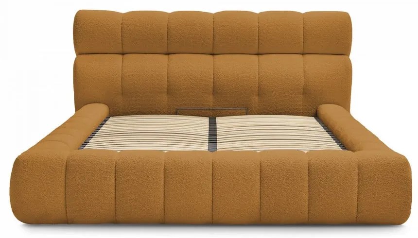 Двойно тапицирано легло с място за съхранение с включена подматрачна рамка в цвят горчица 160x200 cm Mont Blanc – Bobochic Paris