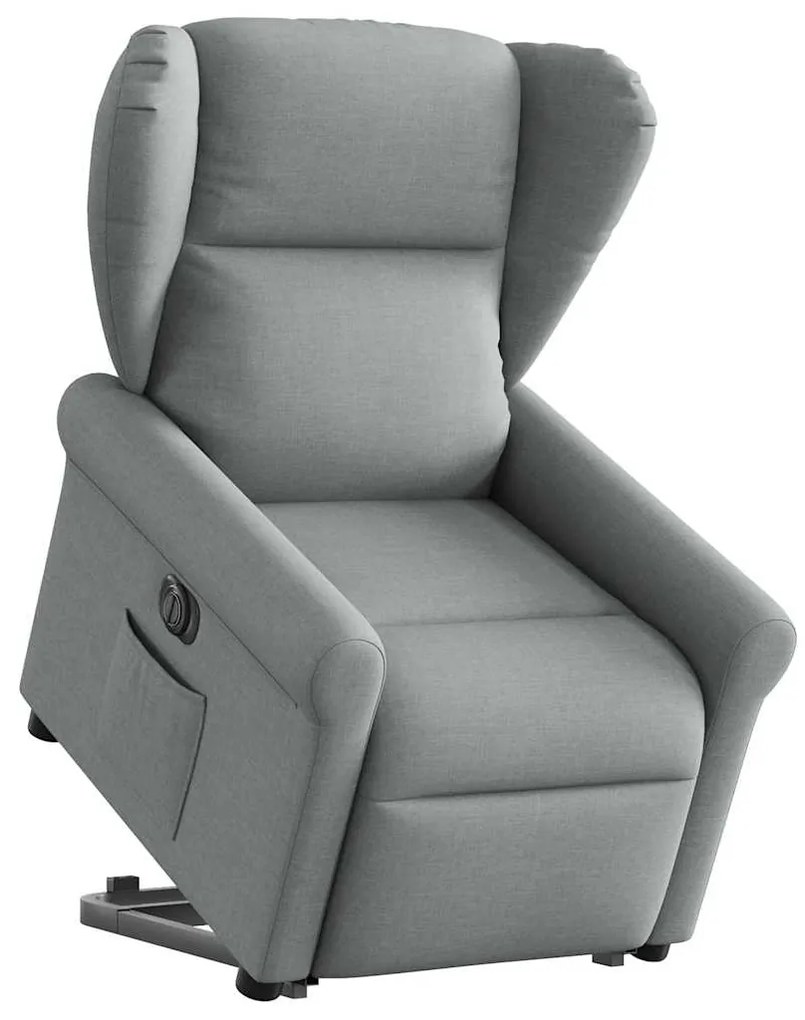 3303394 vidaXL Електрически изправящ реклайнер стол, светлосив, текстил