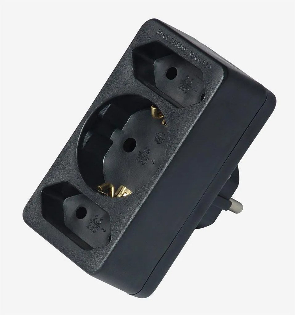 COMMEL Адаптер за контакт черен 2 х ЕВРО и 1 х шуко  - C49112-2