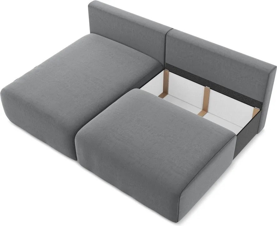 Сив кадифен сгъваем/с място за съхранение ъглов диван (ляв ъгъл) Kalena – Makamii