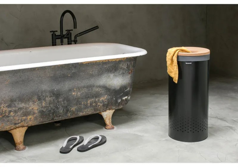 Кош за пране Brabantia 1000825, 35 л, Корков капак, Пълнене без отваряне, Вентилационни отвори, Черен