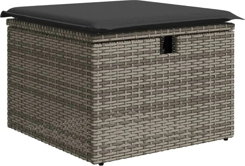 366118 vidaXL Градинска табуретка с възглавница сива 55x55x37 см полиратан