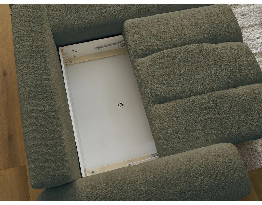 Сгъваем/с място за съхранение ъглов диван от прежда с примки от букле в цвят каки (десен ъгъл) Roxelane – Bobochic Paris