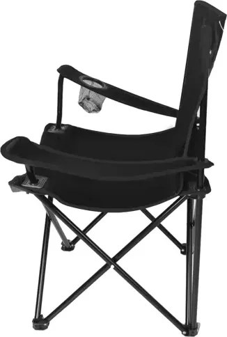 Сгъваем риболовен стол с подлакътници и поставка за напитки - черен