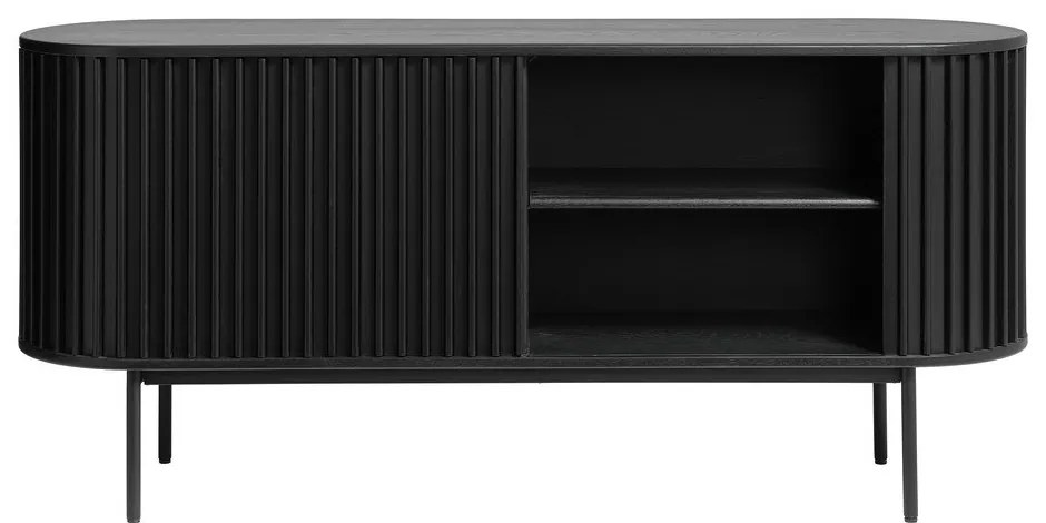 Черен нисък скрин в дъбов декор с плъзгащи се врати 73x160 cm Siena - Unique Furniture