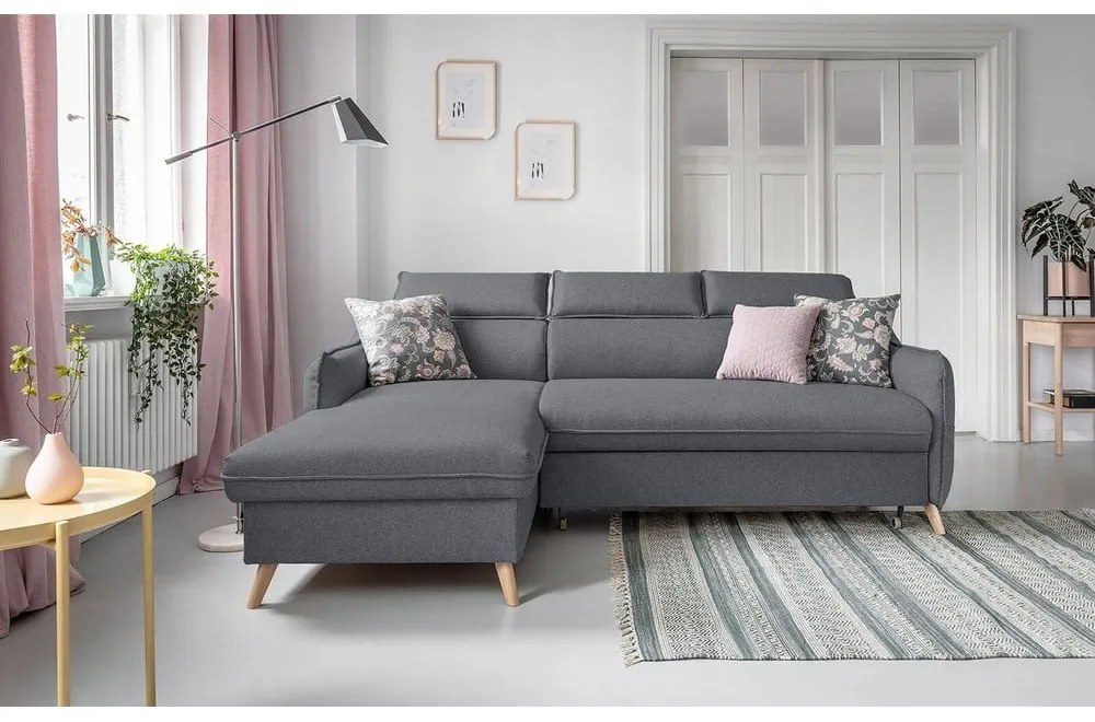 Тъмно сив ъглов разтегателен диван, ляв ъгъл Sweet Harmony - Miuform