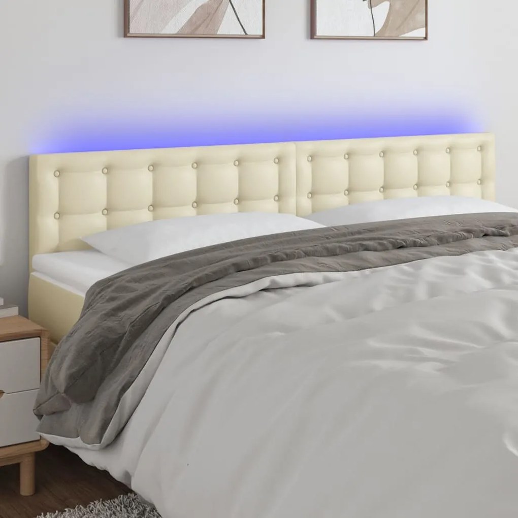 3121716 vidaXL LED Горна табла за легло, кремава, 180x5x78/88 см