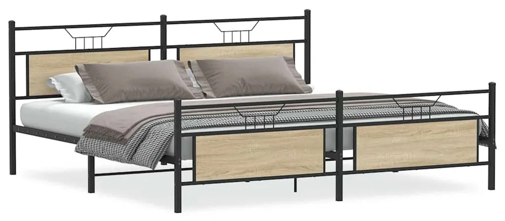 3325100 vidaXL Метална рамка за легло, без матрак, сонома дъб, 193x201 см