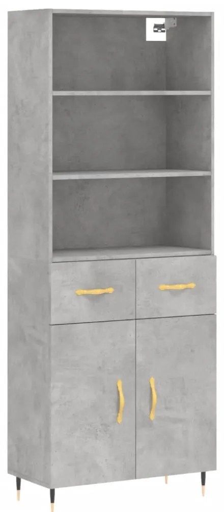 3200501 vidaXL Висок шкаф, бетонно сив, 69,5x34x180 см, инженерно дърво