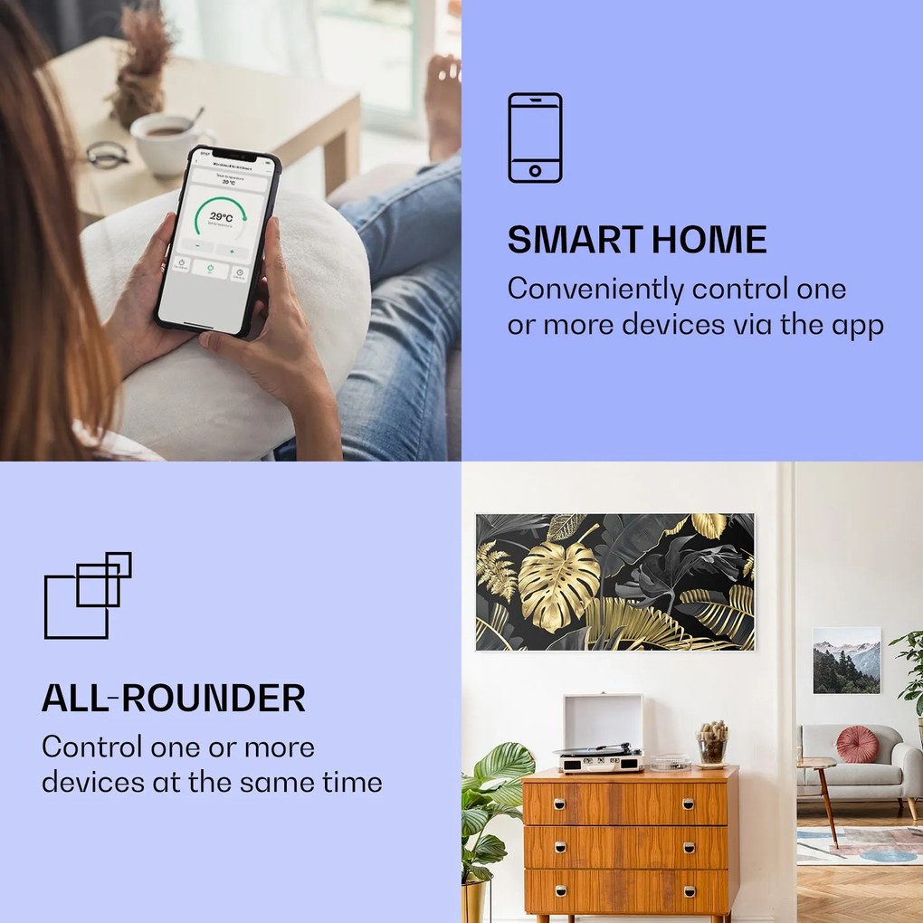 Klarstein Wonderwall Air Art Smart, инфрачервен отоплител, черно листо, 120 х 60 см, 700 W