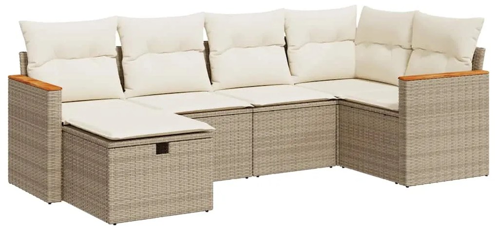 3325915 vidaXL Градински диван с възглавници, 6 части, бежов полиратан