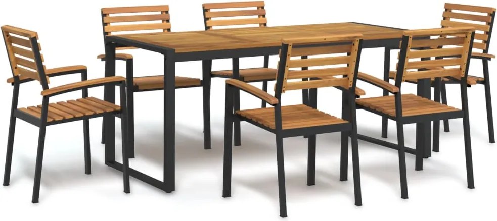 3155411 vidaXL Градински трапезен комплект, 7 части, акация масив и метал