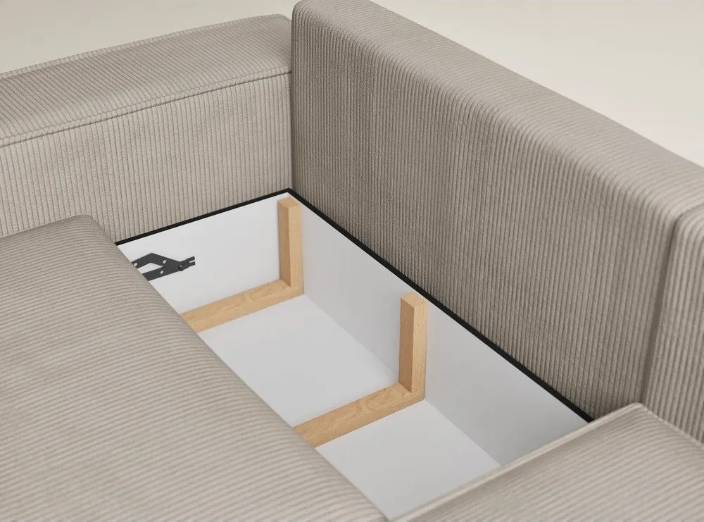 Бежов сгъваем/с място за съхранение ъглов диван от рипсено кадифе (десен ъгъл/L форма) Tonga – Maison de Rêve