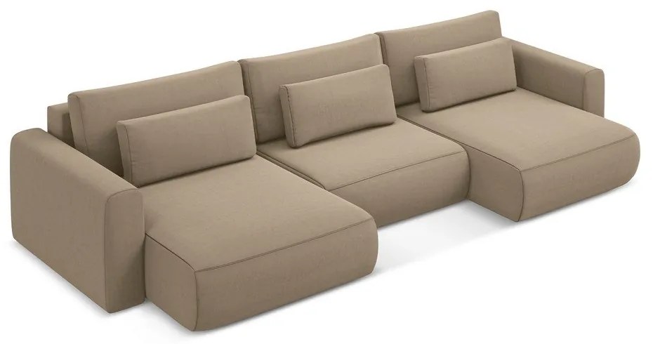 Светлокафяв кадифен разтегателен ъглов диван с място за съхранение (U форма) Kapua – Makamii