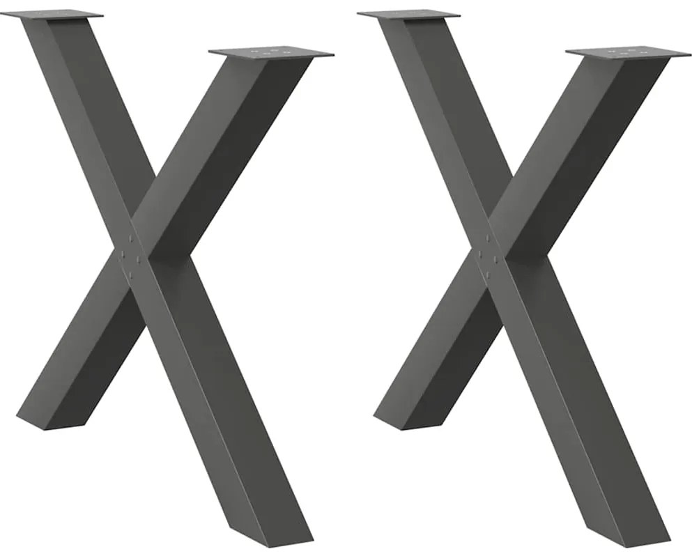 4012986 vidaXL Крака за трапезна маса, X-образни, 2 бр., антрацит, 90x(72-73) см, стомана
