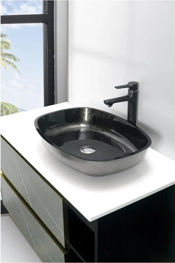 Стъклена мивка в петролен цвят 54x39,5 cm Kvaore – Sapho