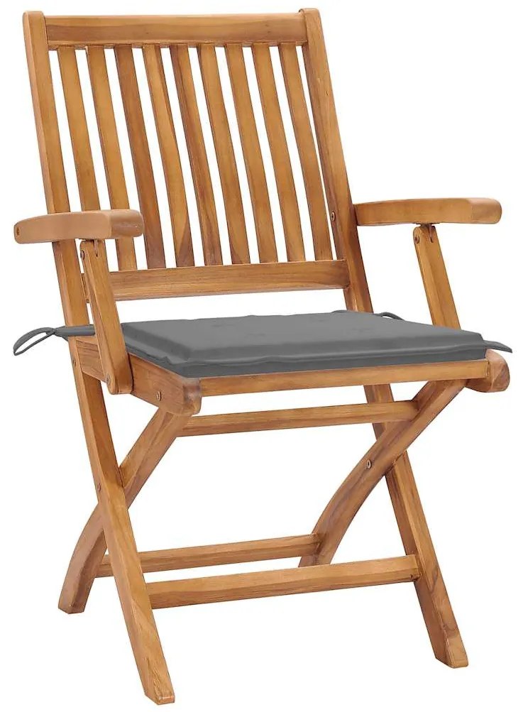 3072778 vidaXL Сгъваеми градински столове с възглавници, 8 бр, тик масив