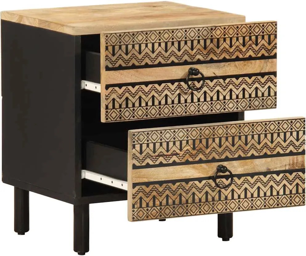 4018626 vidaXL Нощно шкафче, черен, 40x33,5x46 см, грубо мангово дърво масив