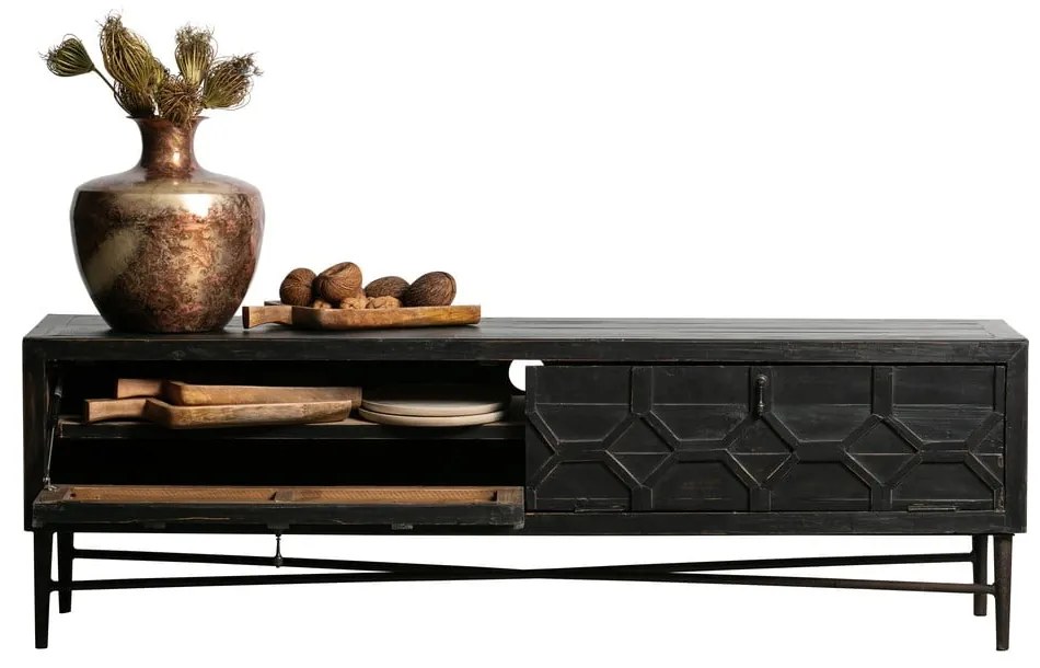 Черна маса за телевизор от рециклирано дърво 160x50x45 cm Bequest – WOOOD