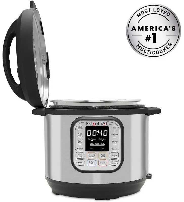 Мултикукър под нялагане Instant Pot DUO 6 112018201, 1000W, 5.7l, 13 програми, 7 функции, Система за безопасност, Сребрист/черен