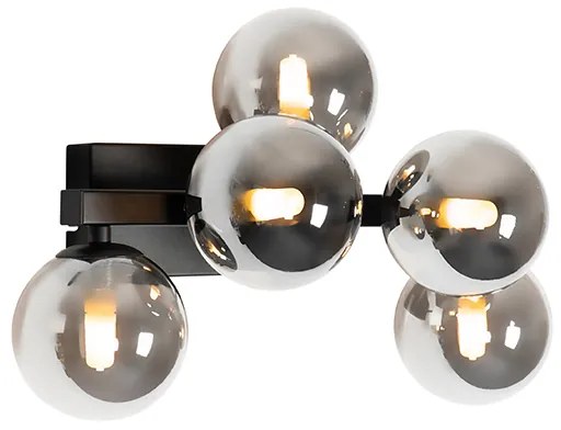 Модерен стенен аплик черен с опушено стъкло 5-светлина - Bianca