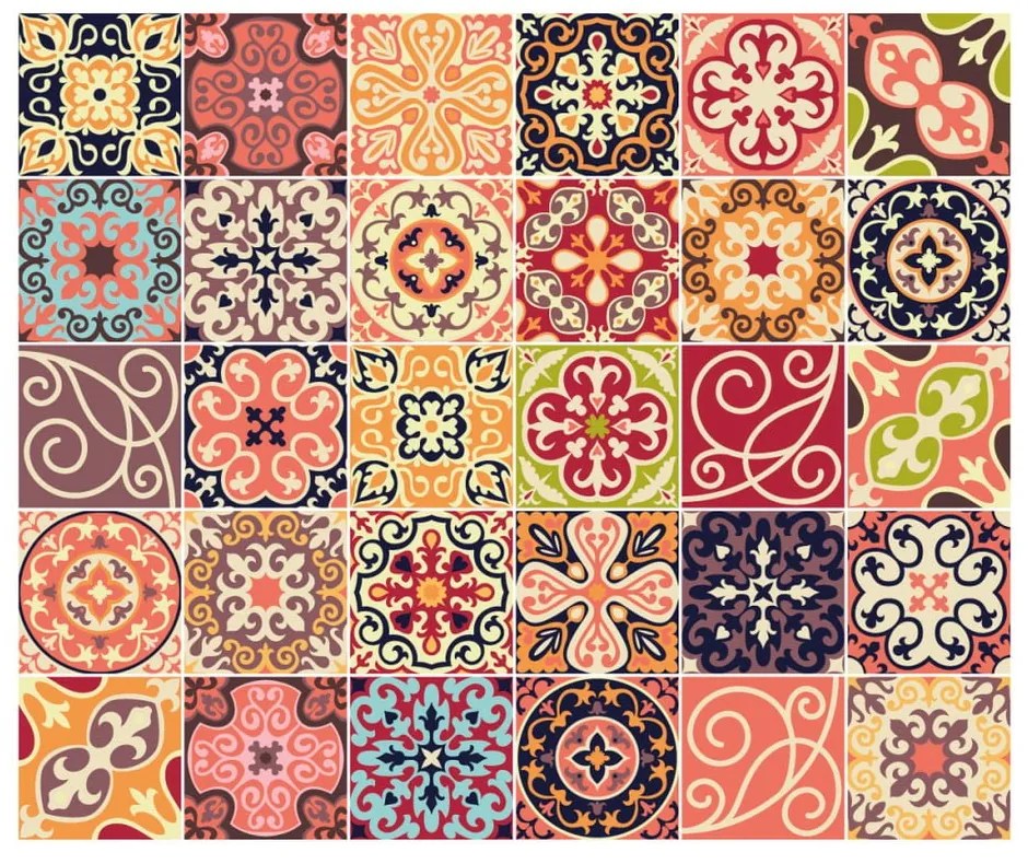 Комплект от 30 стикера за стена Циментови плочки , 10 x 10 cm La Valette - Ambiance