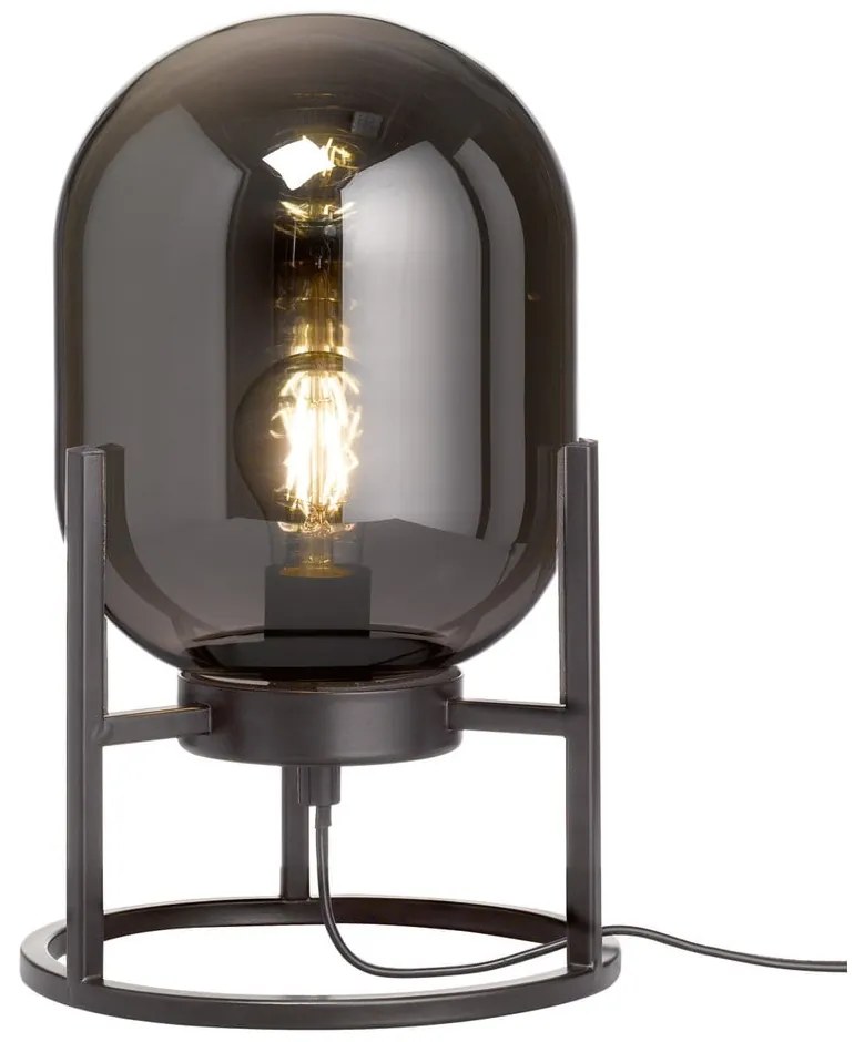 Черна настолна лампа със стъклен абажур (височина 34 cm) Regi – Fischer &amp; Honsel