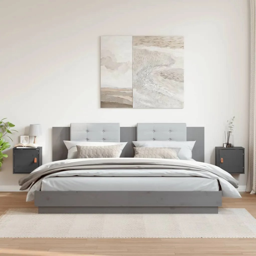 818360 vidaXL Стенни шкафове, 2 бр, сиви, 31,5x30x30 см, бор масив