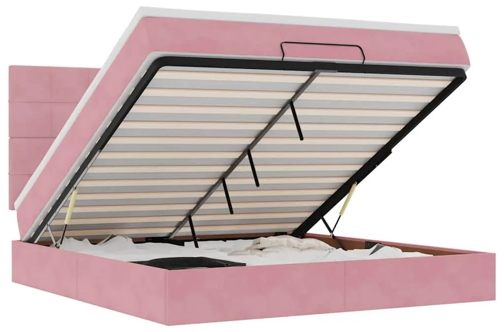 3314341 vidaXL Османска легло с матраци и LED, розово, 180x200 см, кадифе