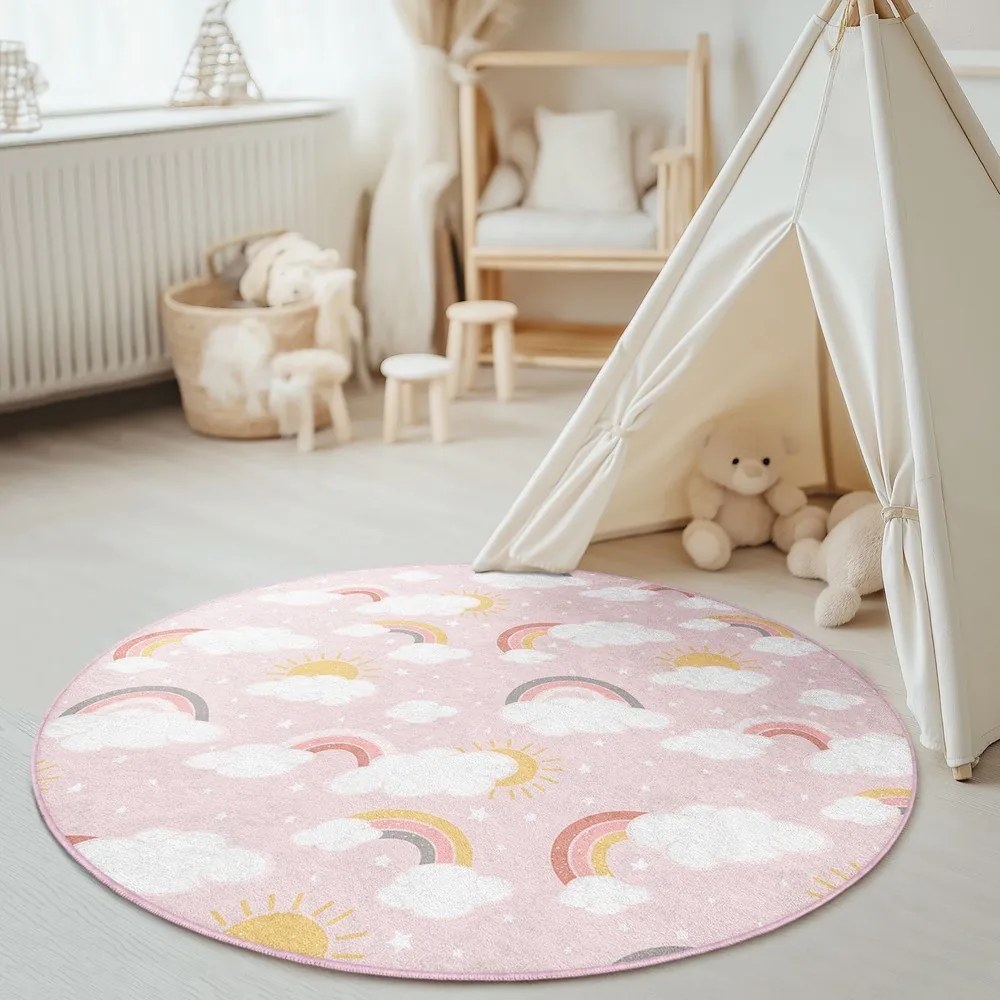 Розов детски килим подходящ за пране ø100 cm Rainbow World – Mila Home