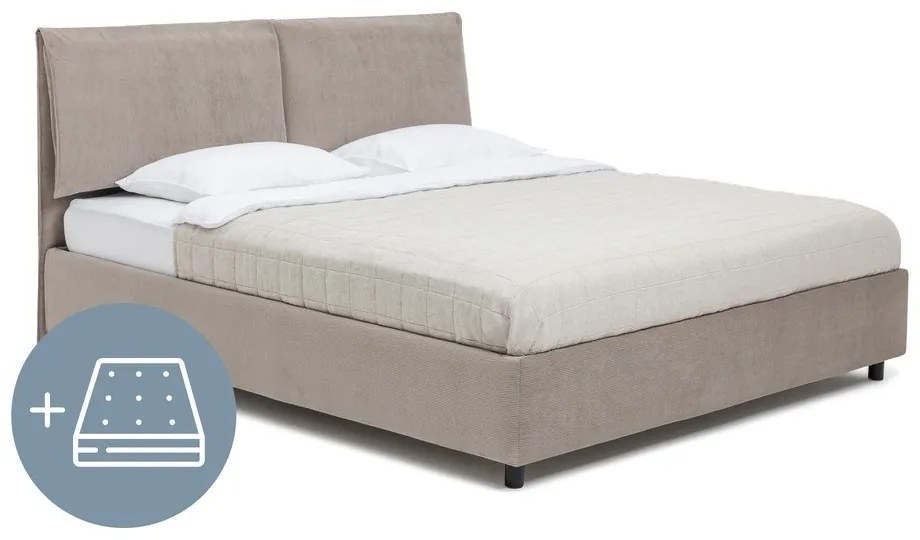 Тапицирано двойно легло в сиво с място за съхранение и матрак с решетка 180x200 cm Myra Pillow - Bonami Selection