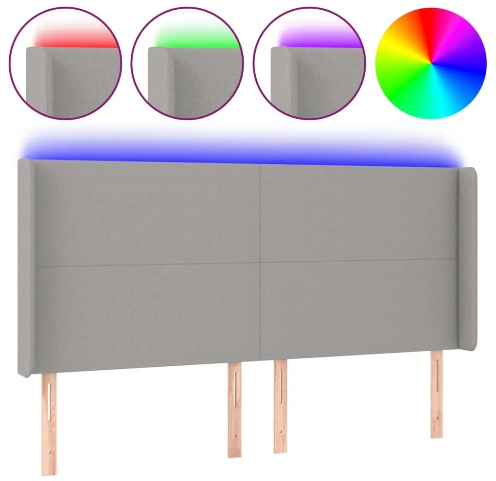 3123790 vidaXL LED горна табла за легло, светлосива, 203x16x118/128 см, плат
