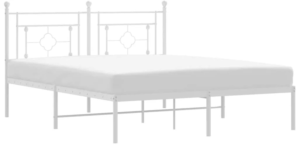 374390 vidaXL Метална рамка за легло с горна табла, бяла, 150x200 см
