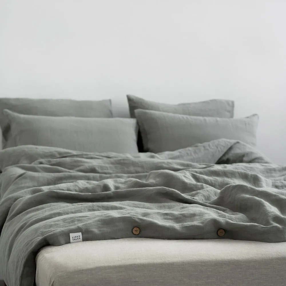 Ленено удължено спално бельо за двойно легло в цвят каки 200x220 cm - Linen Tales