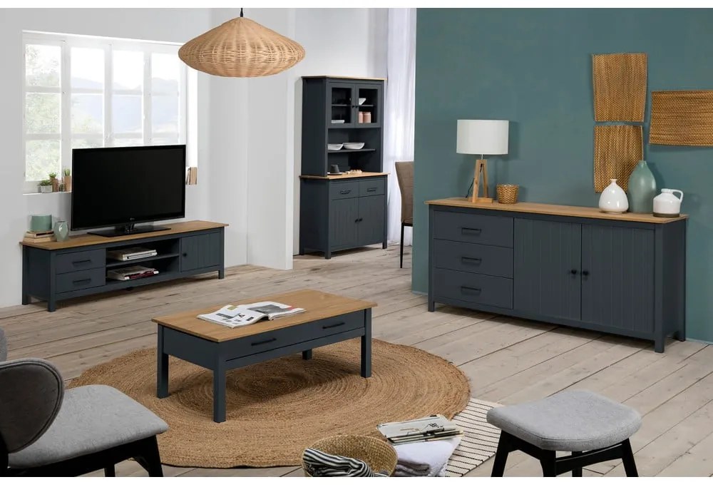 Тъмносин нисък скрин от масивен бор 150x80 cm Miranda – Marckeric