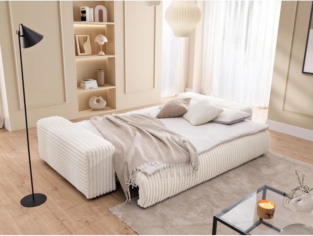 Кремав разтегателен диван с място за съхранение от рипсено кадифе 260 cm Justin – Ropez