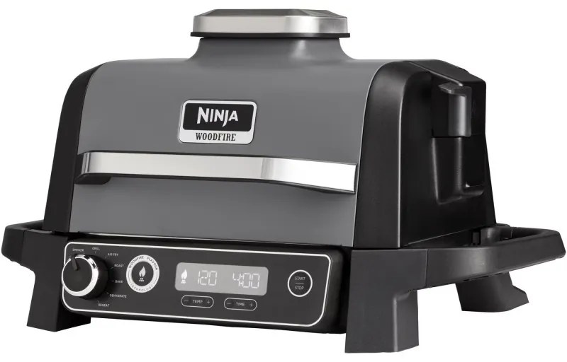 Електрическа скара опушвач Ninja OG701EU, 2400W, До 260C, Вътрепно аминово керамично покритие, Woodfire, Сив