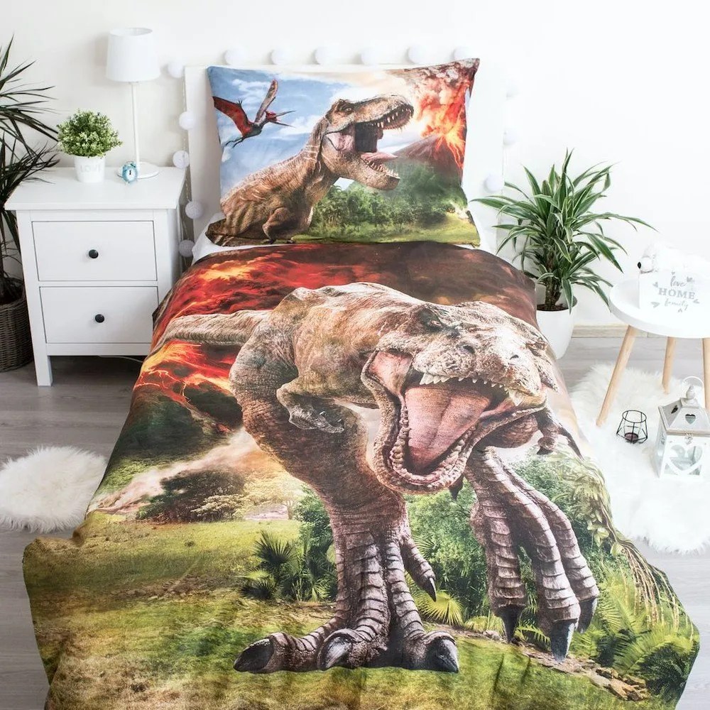 Единично памучно детско спално бельо 140x200 cm Jurassic World "Volcano" – Jerry Fabrics
