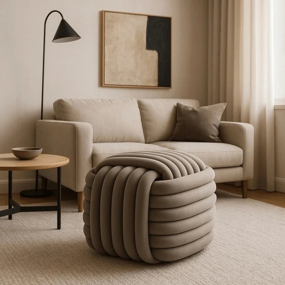 Плетена пуфа от велур MAGMA - различни цветови решения Кремообразно